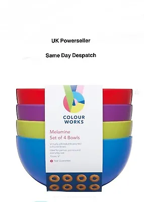 Colourworks Set Of Four 15cm Melamine Bowls Purple Red Green Blue NEW Stacking • £8.75