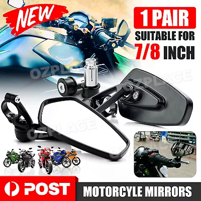 Pair Motorcycle Bike Bar End Mirrors Rear Side View Cafe Racer 7/8  Universal • $16.45