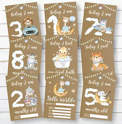 Baby Animal Milestone Cards • Baby Shower Gift • New Baby Gift • Baby Boy • £5.99