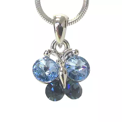 Blue Crystal Butterfly Pendant Necklace White Gold • $14.94