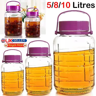 5/8/10 Litre Large Glass Preserve Beverage Food Juice Air Tight Container Jar UK • £16.15