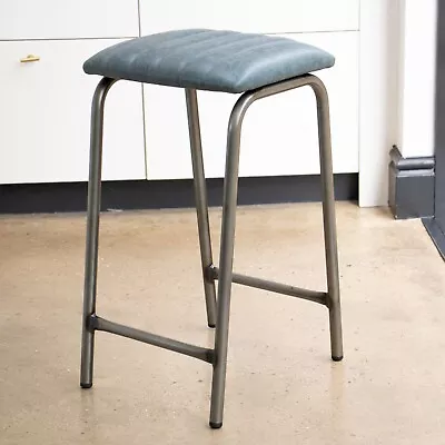 Bar Stool Faux Leather 76cm Blue Stool Lab Stool Breakfast Bar Stool • £75