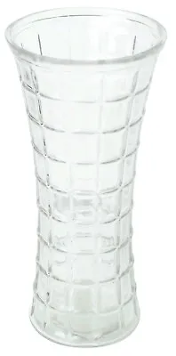 £14.99 • Buy 30cm Tall Glass Flower Vase Flared Design, Cubed Cut Glass Design Flared Vase