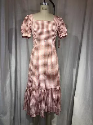 Vintage 1970s White & Peach Gingham Prairie Dress • $25