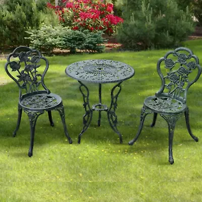 Vintage Garden Bistro Set Cast Aluminium Furniture Outdoor Patio 2 Chairs Table • £119.97