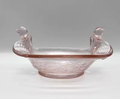 Vintage 1940s Fenton Pink Bird’s Nest Depression Glass Bowl Flying Bird Handles • $24.99