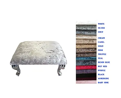 Square Footstool Crushed Velvet Foam Padding Queen Anne Style Legs 15 Colours • £35.95