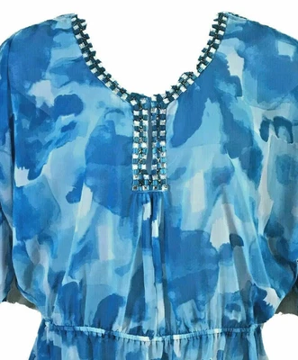 £8.08 • Buy Carmen Marc Valvo Sheer Peasant Style XL Pullover Top White Blue Embellished