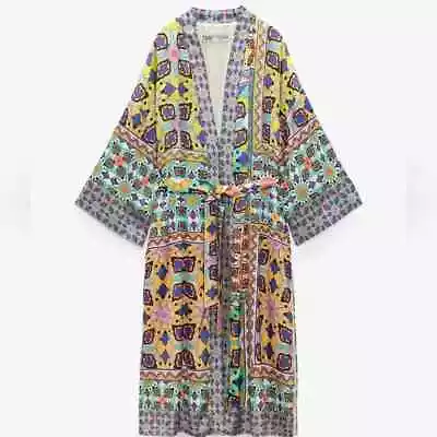 Zara Printed Satin Belted Kimono Duster NWT • $60
