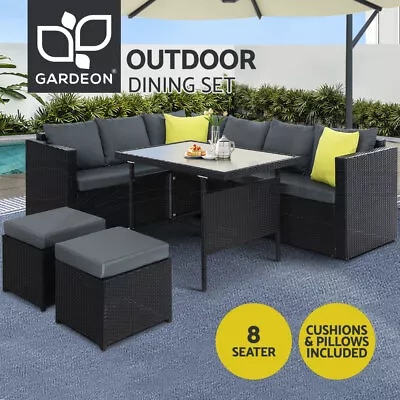 Gardeon 8 Seater Outdoor Dining Set Sofa Table Chair Wicker Lounge Setting • $769.95