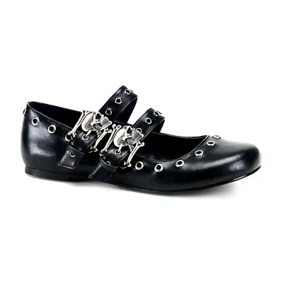 DEMONIA DAISY-03 Women's Black Gothic Skull Buckle Mary Janes Flats Goth Shoes • $57.95