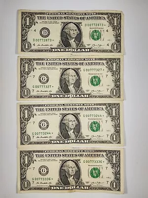 Star Note Partial Matching Serial Number $1 One Dollar Bill Lot 4ct • $12.99