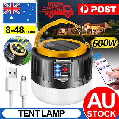 $15.95 • Buy 600W LED Solar Light + Remote USB Rechargeable Tent Camping Emergency Outdoor AU