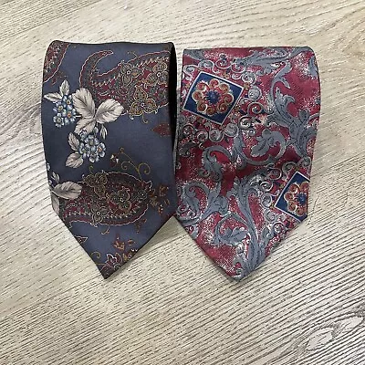 Lot Of 2 Vintage Bill Blass Necktie Paisley Floral 100% Silk Wide Tie Neckwear • $14