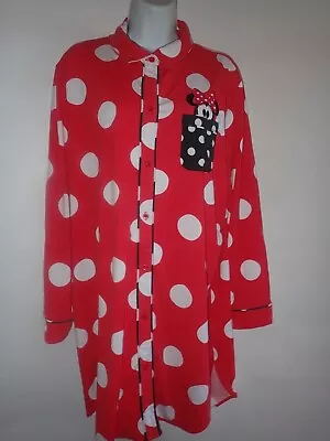 Disney Womens L Night Shirt Minnie Mouse Red White Polka Dot Pajama Nightgown • $16.99