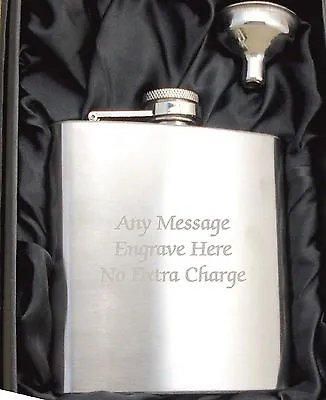 £7.99 • Buy Personalised Engraved Stainless Steel 6oz Hip Flask,Funnel And Gift Box