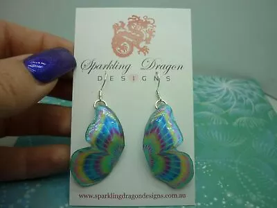 Butterfly Double Wing Earrings Pale Blue Rainbow- Fairy Jewellery Fun Gift For • $19