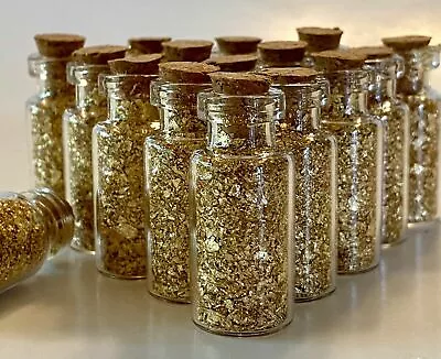 10 GOLD LEAF FLAKE MINIATURE GLASS BOTTLES  With Cork Top  • $15.95