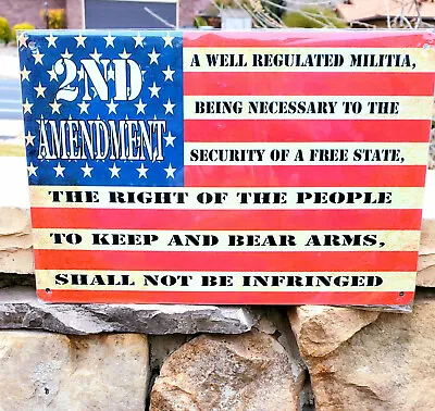 USA Flag 2nd Amendment Metal Sign Wall Decor Man Cave Bar Gun Rights Patriot EDC • $10.95