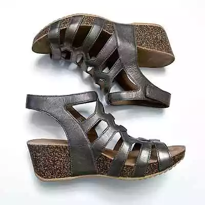 Dansko Valentina Strappy Wedge Cork Heel Gladiator Sandals Metallic Leather • $50
