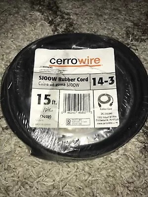 15 Ft 14/3 SJ00w Black Rubber Cord Outdoor Flexible Wire/Cable • $22.50