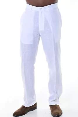 Bohio Men Cotton Spandex White Flat-Front Summer Casual Beach Dress Pant-MCSP486 • $28.99