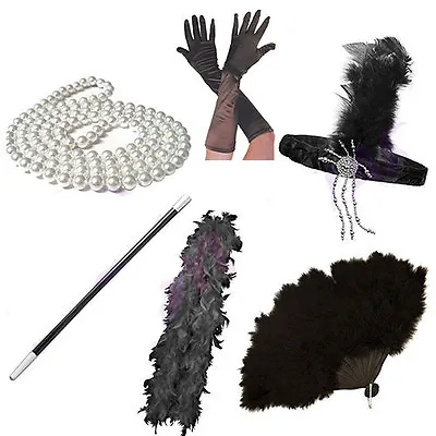 Ladies Girls Flapper 20'S Theme Charleston Black Fancy Dress Accessories New • £3.99