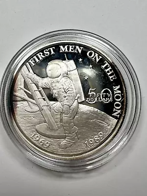 Marshall Islands 1989 $50 First Men On The Moon Proof Silver Coin 31.3 G .999 • $30