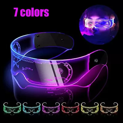 7-Color Neon Rave Led Glasses Cyberpunk LED Visor Led Sunglasses Luminous Glow • £5.40