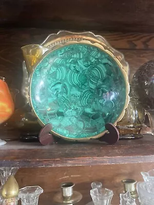 Early 1900s Small Malachite Dish Malachite Bowl Round 7cm Bronze Edged W/Stand • $99.99