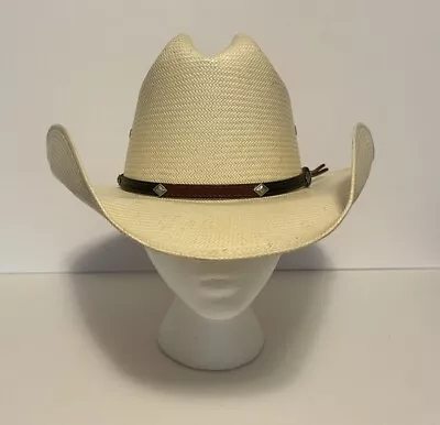 Vintage Stetson Straw Cowboy Western Hat Sz 7 Leather Band W Suede Sweatband • $49.99