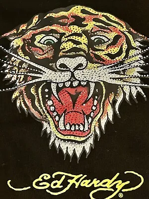 Ed Hardy By Christian Audigier Rhinestone Tiger Tattoo Print Black Canvas Tote • $35