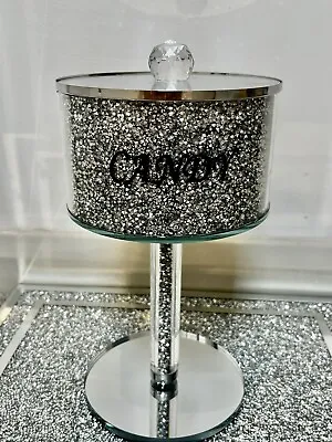 Sparkly Crushed Diamond Candy Jar • Storage Sweetie Jar Silver Mirror Crystal￼s • £19.99