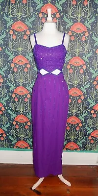 Vintage 90's Y2K Purple Beaded Cutout Waist Sexy Prom Hoco Formal Dress 6/8 • $97.49