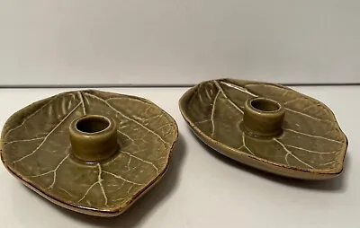 VANCE KITIRA Thailand Green Ceramic Leaf Candleholders Excellent • $32