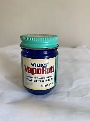 Vicks Vintage Vaporub Cobalt Blue Glass Jar Metal Lid Paper Label 1.15 Oz • $18