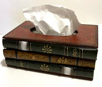 Faux Stacked Books Wood Tissue Box Cover Hinged Top Vintage Look Sturdy • $15