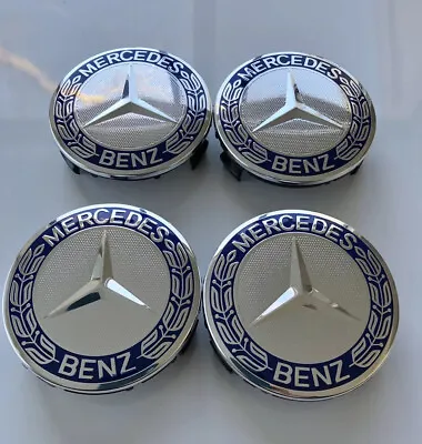 $17.95 • Buy Set Of 4 Fit Mercedes Benz Wheel Center Caps BLUE AMG WREATH Emblem Hub 75mm