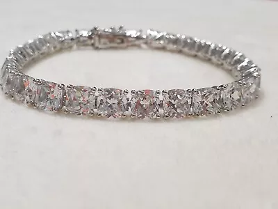 QVC Diamonique 13ct BCC CZ Fine Tennis Bracelet Sterling Silver Rhodium Plated  • £58.90