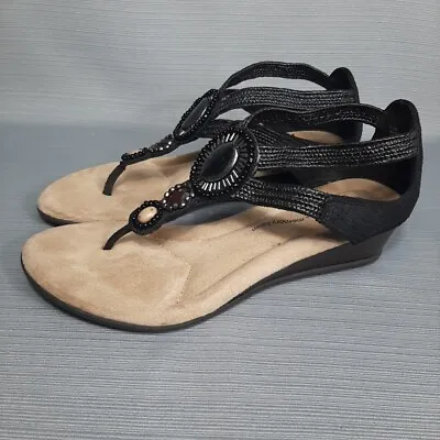 Mia Amore Baylee Strappy Comfort Wedge Shoes Sandals Black Womens Size 7.5 • $18.90