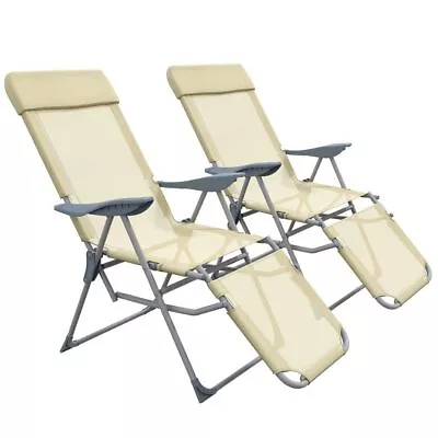 Outsunny Reclining Garden Chairs Set Of 2 With 5-level Adjustable Backrest Beige • £80.99