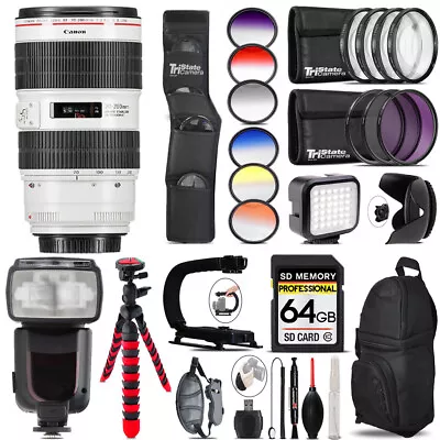 Canon EF 70-200mm IS III USM Lens + Pro Flash + LED Light -64GB Accessory Bundle • $1924.99