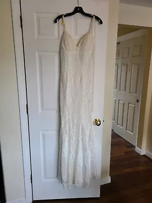 Ivory Long Dress Faviana Prom Glamour Dress Lacy Lined Rayon Nylon Shell Sz 6 • $69.30