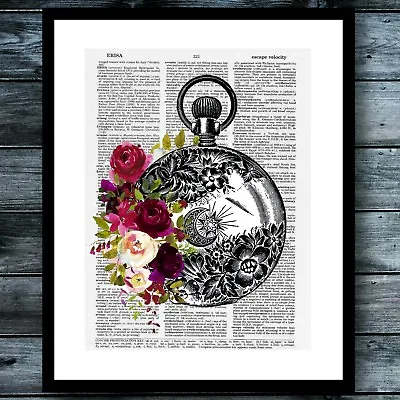 Steampunk Watch Noir Vintage Dictionary Art Print Watercolor Modern Wall Decor • $8