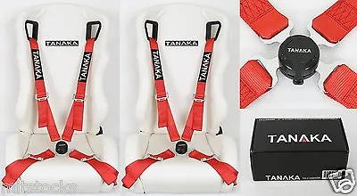 2x Tanaka Universal Red 4 Point Camlock Quick Release Racing Seat Belt Harness • $98.99