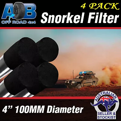 4 X BLACK Snorkel Sock Pre Filter Cleaner 4  100mm Ram Head Cover Air Filter 4WD • $86