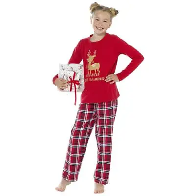 Childrens / Girls Jersey Merry And Bright Christmas Reindeer Pyjama Set 7-13 Yrs • £7.49