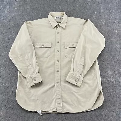 $22.45 • Buy VINTAGE LL Bean Shirt Mens 16.5 Beige Chamois Cloth Flannel Button Up USA 90s