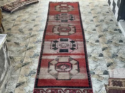 Vintage Turkish Rug |  Antique Tribal Handmade Wool Farmhouse Carpet 3 X 11 Ft • $285.99