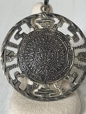 Vintage Sterling Silver Mayan Calendar Mexico Eagle 83 Aztec Large Charm Pendant • $74.99